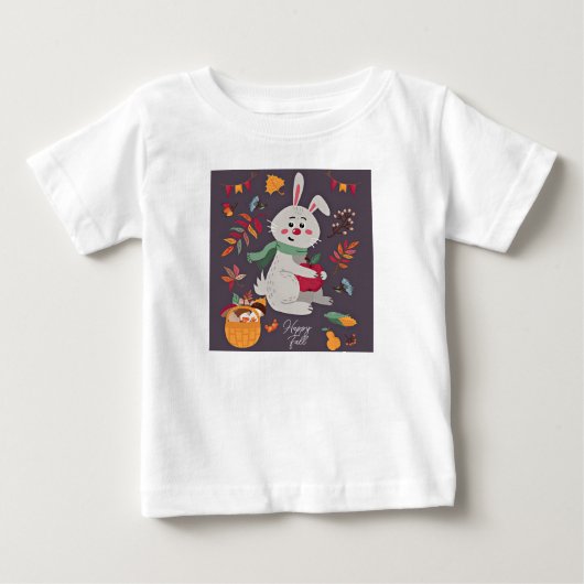 カスタムテキスト入りのかわいい秋のうさぎ ベビーTシャツ (正面)