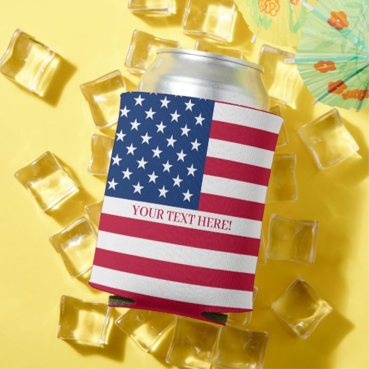 カスタムテキスト入りアメリカ国旗 缶クーラー (インサイチュ 夏)