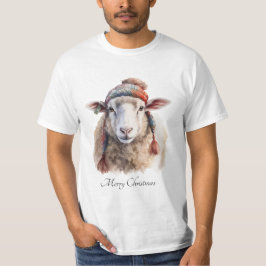 カスタムテキスト入りウィンターハットとクリスマスの羊 Tシャツ