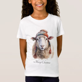 カスタムテキスト入りウィンターハット クリスマスの羊 Tシャツ