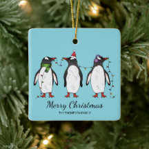 カスタムテキスト入りクリスマスの3羽のペンギン