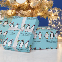 カスタムテキスト入りクリスマスの3羽のペンギン ラッピングペーパー