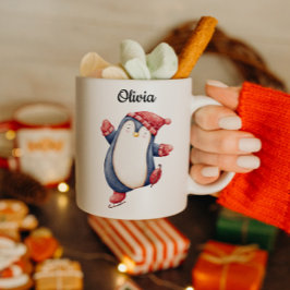カスタムテキスト入りクリスマスペンギンマグ コーヒーマグカップ