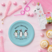 カスタムテキスト入りクリスマスペンギン3羽 ペーパープレート (パーティー)