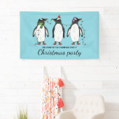 カスタムテキスト入りクリスマスペンギン3羽 横断幕 (インサイチュ)