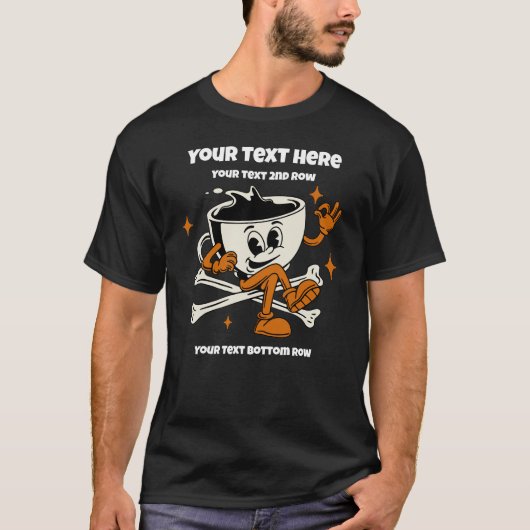 カスタムテキスト入りコーヒーカップのキャラクター Tシャツ (正面)