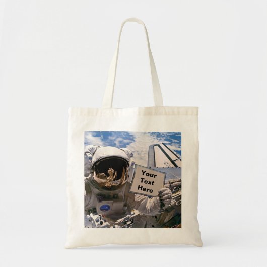 カスタムテキスト入りサインを持つNASAの宇宙飛行士 トートバッグ (正面)