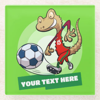 カスタムテキスト入りヤモリサッカー選手のキャラクター ガラスコースター
