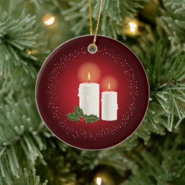カスタムテキスト入りレッドクリスマスキャンドル セラミックオーナメント