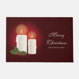 カスタムテキスト入りレッドクリスマスキャンドル ドアマット