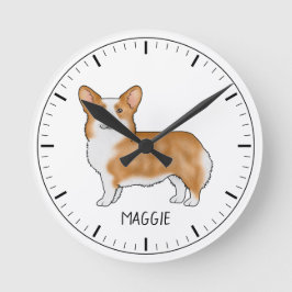 カスタムテキスト入りレッドペンブロークウェルシュコーギー かわいい犬 ラウンド壁時計