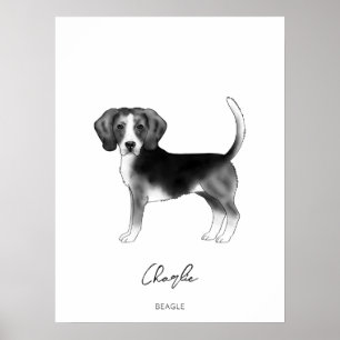 カスタムテキスト入り白黒のビーグル犬 ポスター