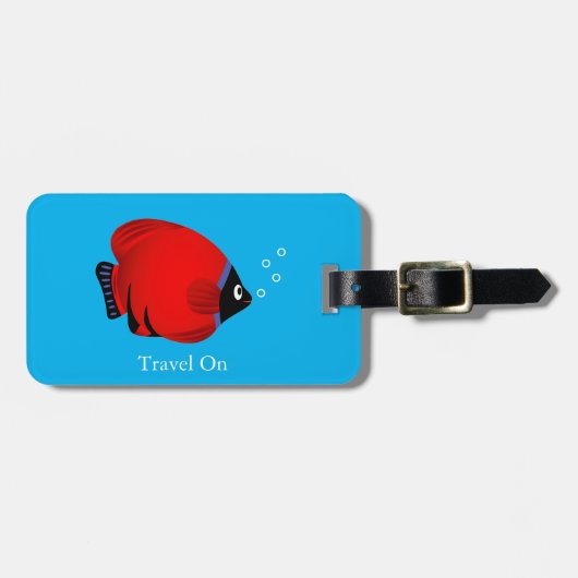 カスタムテキスト入り赤い魚 ラゲッジタグ (正面横)