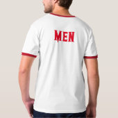 カスタムテキスト名赤色メンズベーシックリンガー Tシャツ (裏面)