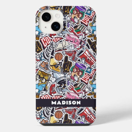 カスタムテキスト大学コミックパターン iPhoneケース (裏面)