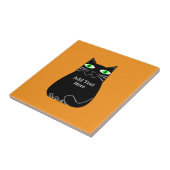 カスタムテキスト緑の目の黒い太った猫 タイル (側面)