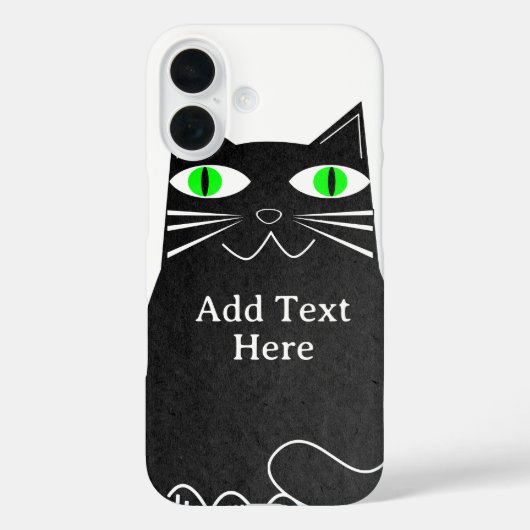 カスタムテキスト緑の目をした黒い太った猫 Case-Mate iPhoneケース (裏面)