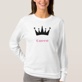 カスタムテキスト クイーン クラウン イメージ ホワイト ロングスリーブ Tシャツ