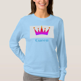 カスタムテキスト クイーン クラウン イメージ ライトブルー ロング Tシャツ
