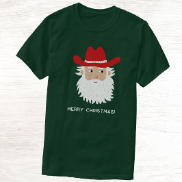 カスタムテキスト クリスマスのカウボーイサンタクロース Tシャツ
