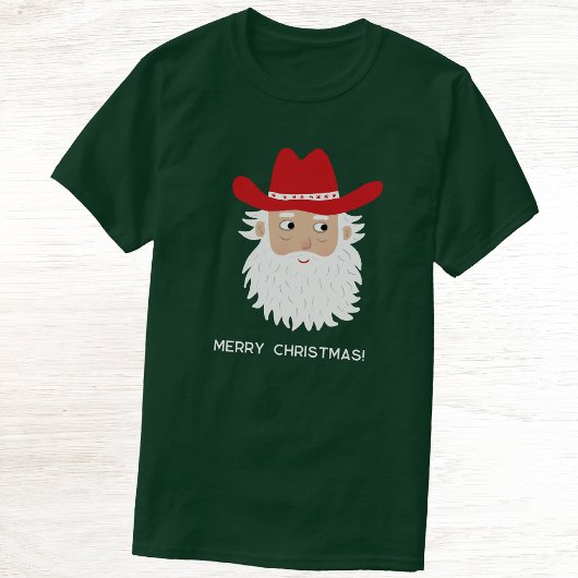 カスタムテキスト クリスマスのカウボーイサンタクロース Tシャツ