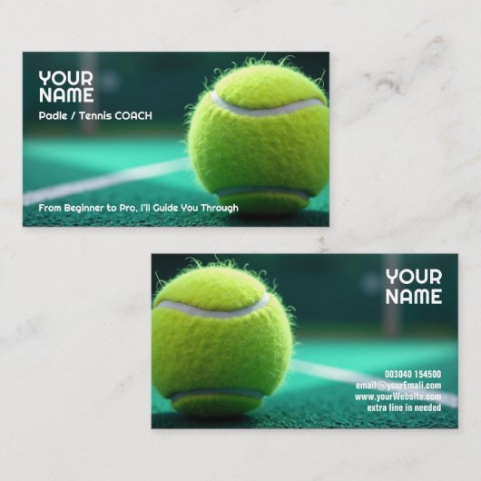 🎾カスタムテキスト、コートクレド パデル/テニスコーチ 名刺 (正面/裏面)