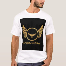 カスタムテキスト サマーバイブス ゴールドイーグル画像 白 Tシャツ