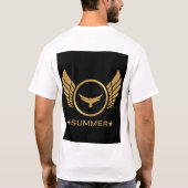カスタムテキスト サマーバイブス ゴールドイーグル画像 白 Tシャツ (裏面)