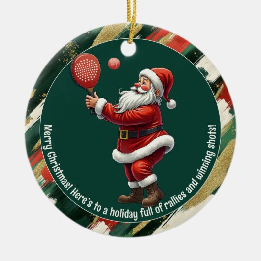 🎾🎄カスタムテキスト サンタ ラリー ラウンド セラミックオーナメント (正面)