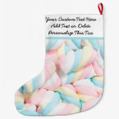 カスタムテキスト.スウィートトリートパステルかわいいキャンディ ラージクリスマスストッキング (裏面)