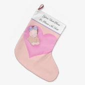 カスタムテキスト |スリープベビーラブピンクハート ラージクリスマスストッキング (正面 (吊り時))