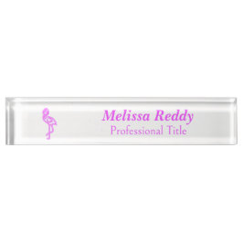 カスタムテキスト ネオンピンク フラミンゴ ビジネス ロゴ デスクネームプレート