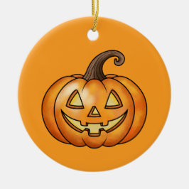 カスタムテキスト ハロウィン オレンジ カートゥーン パンプキン セラミックオーナメント