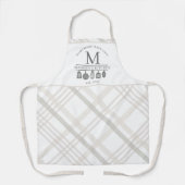 カスタムテキスト | ベージュホワイトバッファロープリッドモノグラム エプロン (正面)