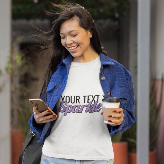 カスタムテキスト ラメ感のある紫のグリッター効果 Tシャツ