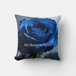 カスタムテキスト - ロマンチックブルーローズフラワープレゼント クッション