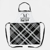 カスタムテキスト | 白黒バッファロープレイドモノグラム エプロン (正面)