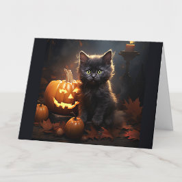 カスタムテキスト 黒猫、ジャック・オ・ランタン ハロウィン カード