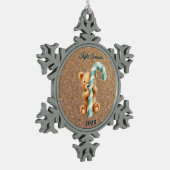 カスタムテディベアとブルーキャンディーケーン スノーフレークピューターオーナメント (左)