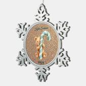 カスタムテディベアとブルーキャンディーケーン スノーフレークピューターオーナメント (右)