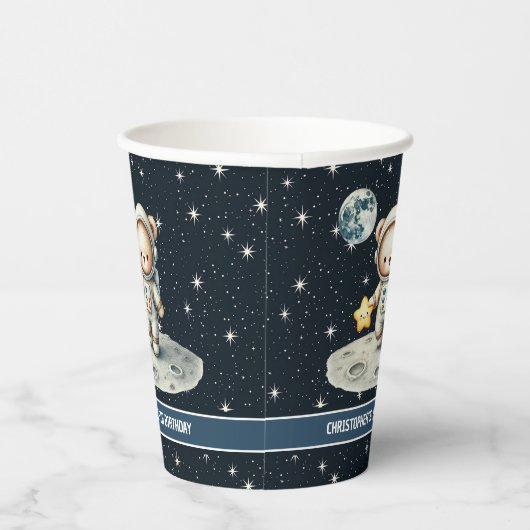 カスタムテディベア宇宙飛行士ボーイバースデーパーティー 紙コップ (右)