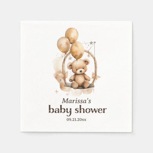 カスタムテディベア男女兼用ベビーシャワー スタンダードカクテルナプキン (正面)