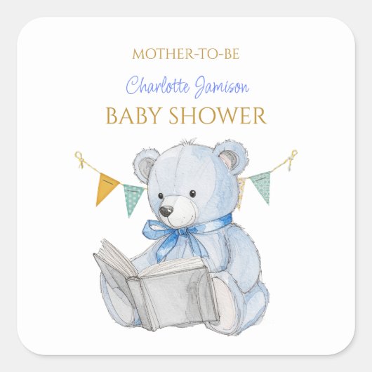 カスタムテディ読ベアの本ベビーシャワー スクエアシール (正面)