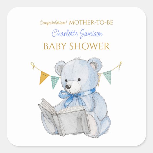 カスタムテディ・ベア読の本おめでとう スクエアシール (正面)