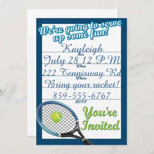 カスタムテニスをテーマにした招待状 招待状 (正面/裏面)
