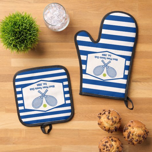 カスタムテニスカントリークラブブストライプのルー 鍋つかみ&鍋敷きセット (トップダウン)