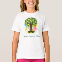 カスタムテニスクラブ レトロ水彩オリーブの木Tシャツ