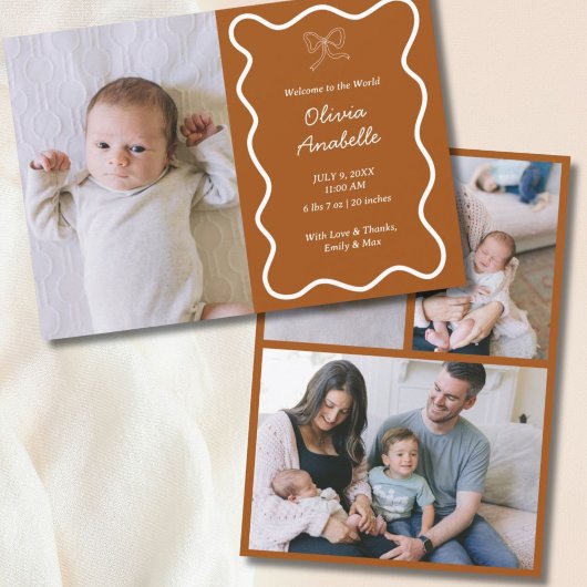 カスタムテラコッタボウウェーブボホコラージベイビー誕生 案内状