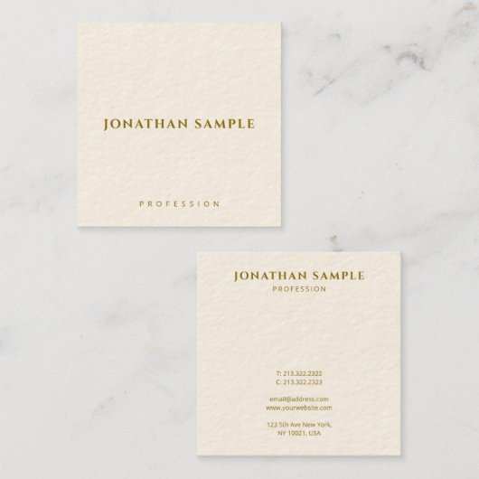 カスタムテンプレートエレガントモダン金ゴールド文字スクエア スクエア名刺 (正面/裏面)