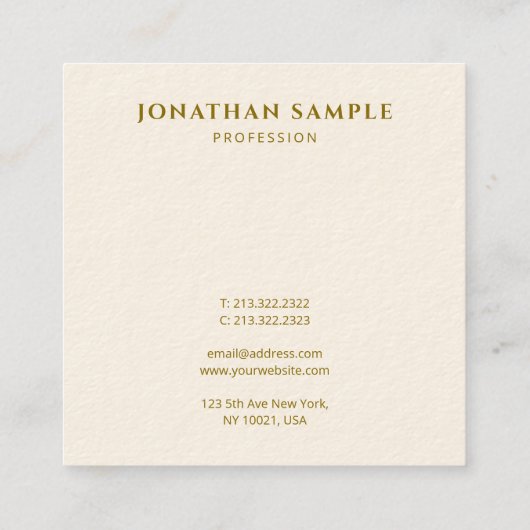 カスタムテンプレートエレガントモダン金ゴールド文字スクエア スクエア名刺 (裏面)